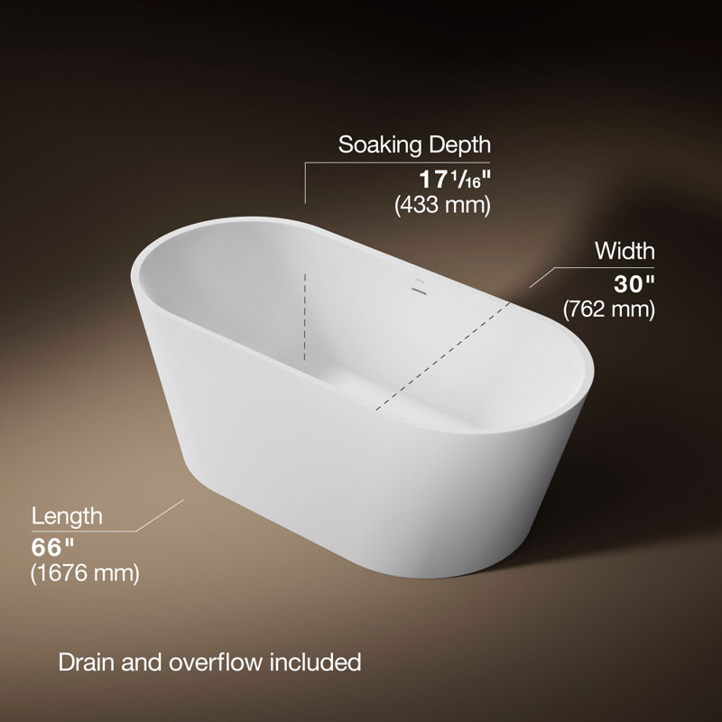 Kohler Evok 66 In. X 30 In. Freestanding Bath With Center Toe-Tap